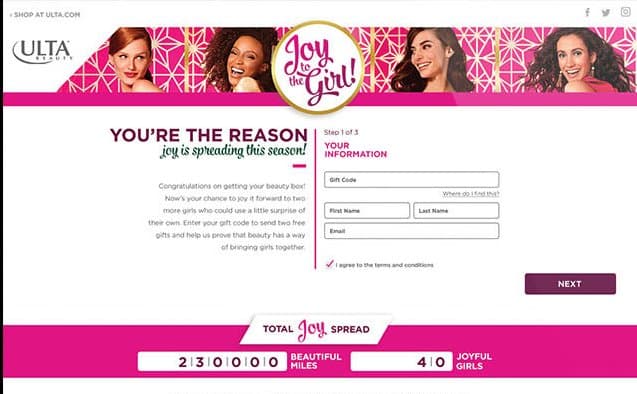 Step 1 of the gifting flow on desktop, verifying a gift code and entering account information